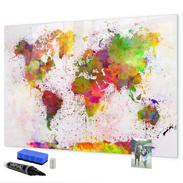 Pizarra magnética de pared con rotulador Mapa colorido con puntos para tomar fotos