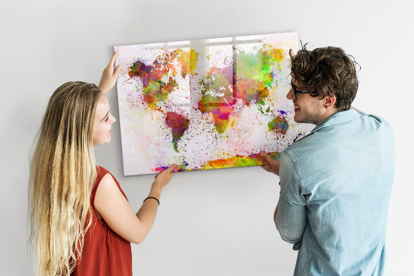 Pizarra magnética de pared con rotulador Mapa colorido con puntos para tomar fotos