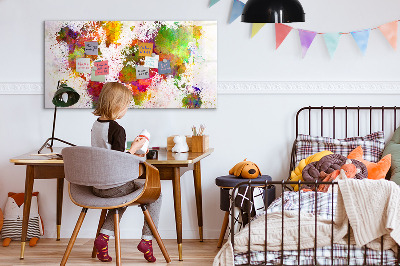 Pizarra magnética de pared con rotulador Mapa colorido con puntos para tomar fotos