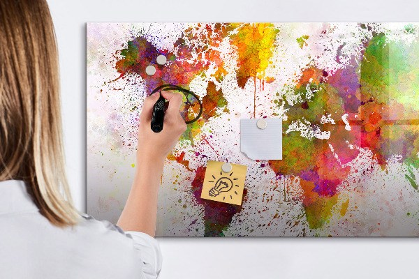 Pizarra magnética de pared con rotulador Mapa colorido con puntos para tomar fotos