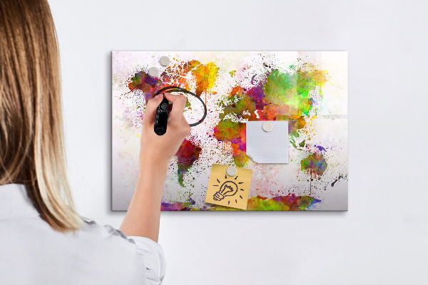 Pizarra magnética de pared con rotulador Mapa colorido con puntos para tomar fotos