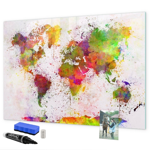 Pizarra magnética de pared con rotulador Mapa colorido con puntos para tomar fotos