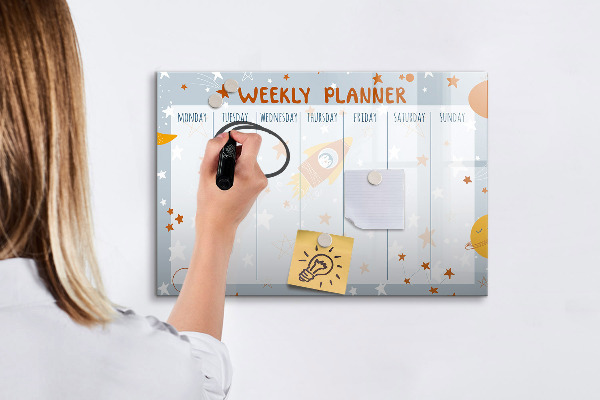 Pizarra magnética de pared con rotulador Planificador semanal con espacio para fotos