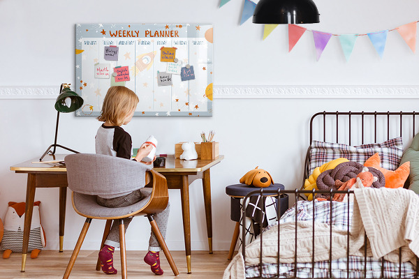 Pizarra magnética de pared con rotulador Planificador semanal con espacio para fotos
