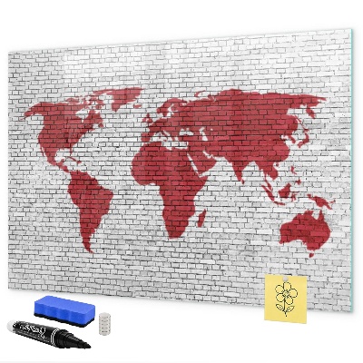 Pizarra magnética de pared con rotulador Mapa del mundo con ubicaciones de fotos