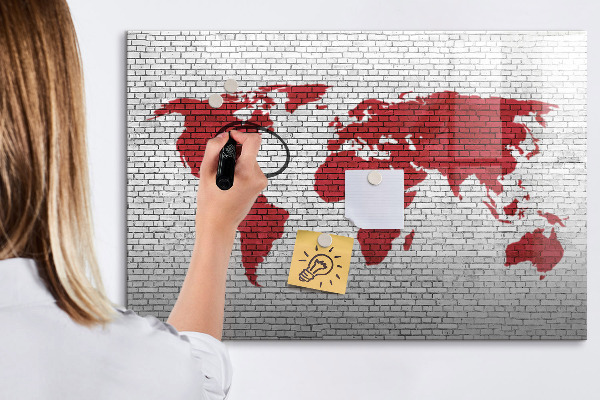 Pizarra magnética de pared con rotulador Mapa del mundo con ubicaciones de fotos