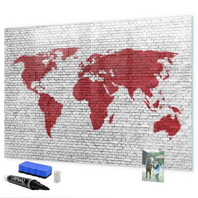 Pizarra magnética de pared con rotulador Mapa del mundo con ubicaciones de fotos