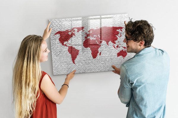 Pizarra magnética de pared con rotulador Mapa del mundo con ubicaciones de fotos
