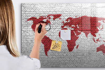 Pizarra magnética de pared con rotulador Mapa del mundo con ubicaciones de fotos