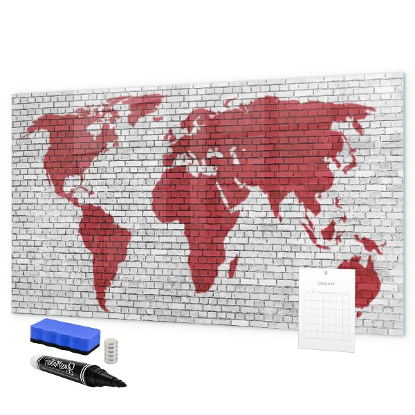 Pizarra magnética de pared con rotulador Mapa del mundo con ubicaciones de fotos