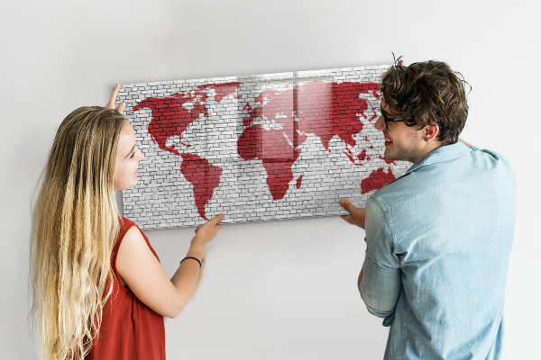 Pizarra magnética de pared con rotulador Mapa del mundo con ubicaciones de fotos
