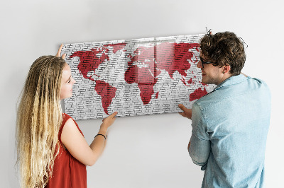Pizarra magnética de pared con rotulador Mapa del mundo con ubicaciones de fotos