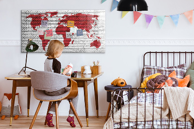 Pizarra magnética de pared con rotulador Mapa del mundo con ubicaciones de fotos