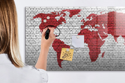 Pizarra magnética de pared con rotulador Mapa del mundo con ubicaciones de fotos