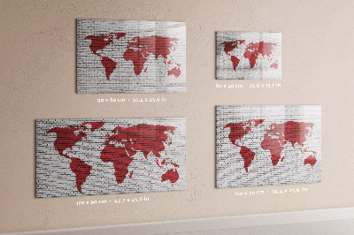 Pizarra magnética de pared con rotulador Mapa del mundo con ubicaciones de fotos