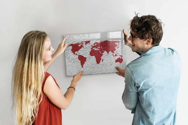 Pizarra magnética de pared con rotulador Mapa del mundo con ubicaciones de fotos