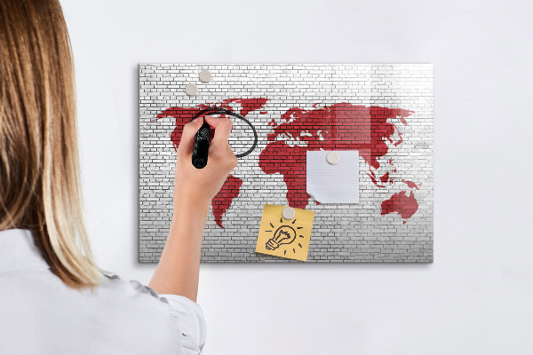 Pizarra magnética de pared con rotulador Mapa del mundo con ubicaciones de fotos