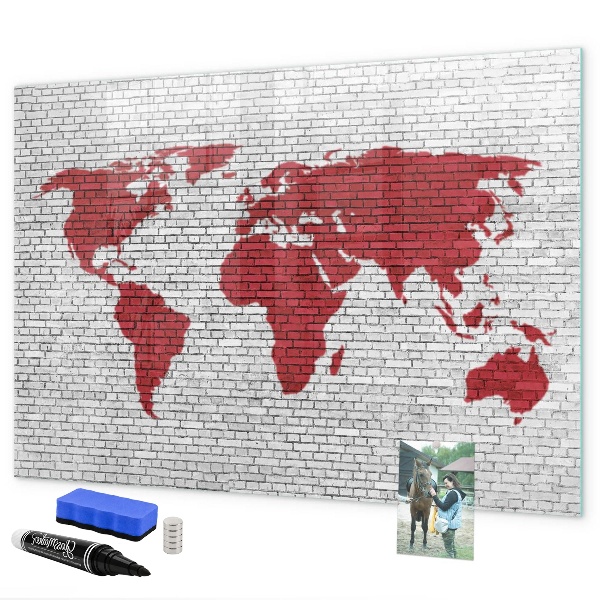 Pizarra magnética de pared con rotulador Mapa del mundo con ubicaciones de fotos