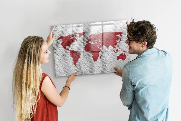 Pizarra magnética de pared con rotulador Mapa del mundo con ubicaciones de fotos