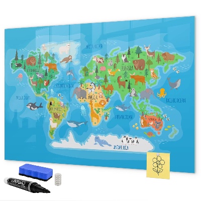 Pizarra borrable de cristal con imanes Mapa del mundo colorido con imanes