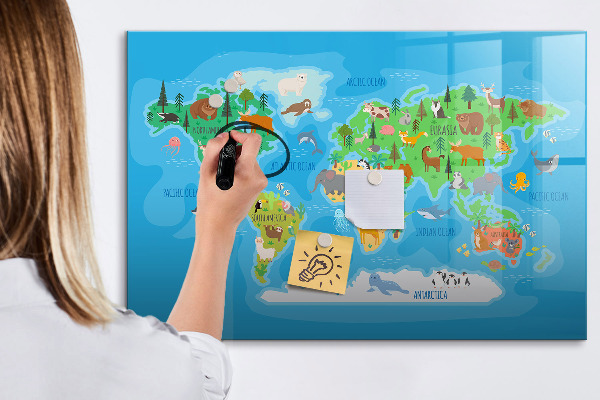 Pizarra borrable de cristal con imanes Mapa del mundo colorido con imanes