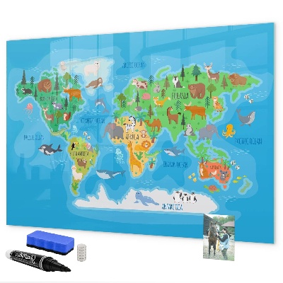 Pizarra borrable de cristal con imanes Mapa del mundo colorido con imanes