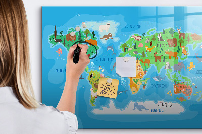 Pizarra borrable de cristal con imanes Mapa del mundo colorido con imanes
