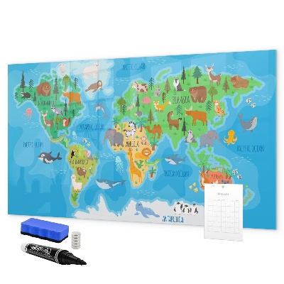 Pizarra borrable de cristal con imanes Mapa del mundo colorido con imanes