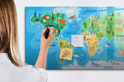 Pizarra borrable de cristal con imanes Mapa del mundo colorido con imanes