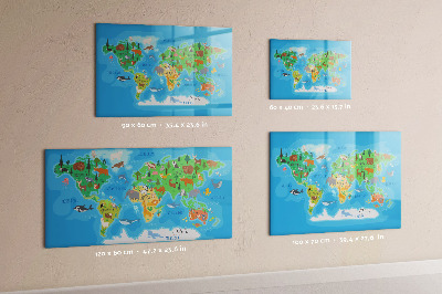 Pizarra borrable de cristal con imanes Mapa del mundo colorido con imanes