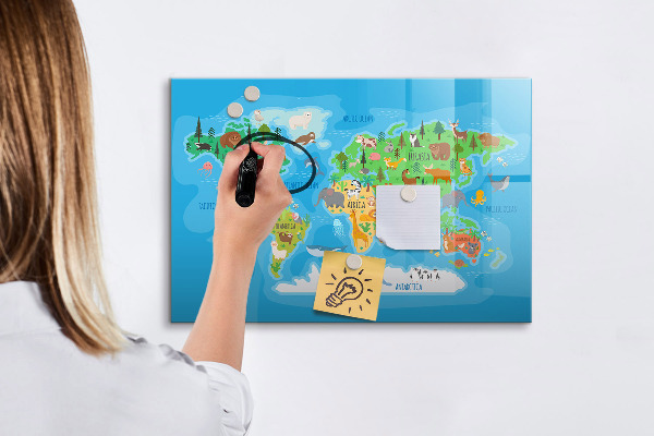 Pizarra borrable de cristal con imanes Mapa del mundo colorido con imanes