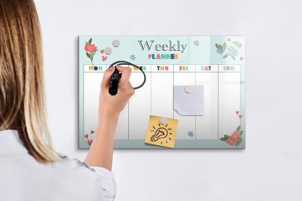 Pizarra magnética de pared con rotulador Planificador semanal con espacio para fotos