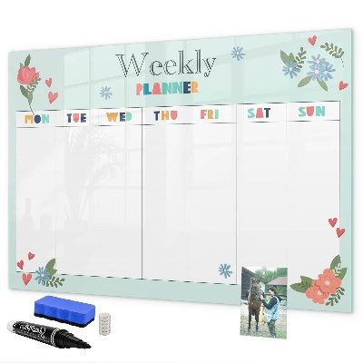 Pizarra magnética de pared con rotulador Planificador semanal con espacio para fotos