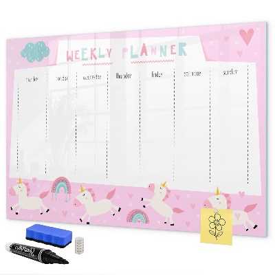 Pizarra magnética de pared con rotulador Planificador semanal de unicornios