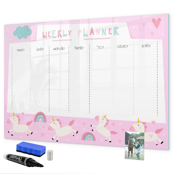 Pizarra magnética de pared con rotulador Planificador semanal de unicornios