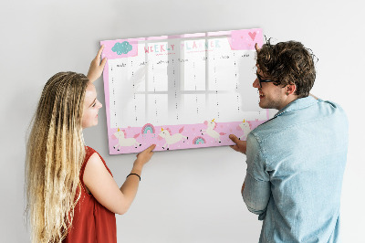 Pizarra magnética de pared con rotulador Planificador semanal de unicornios
