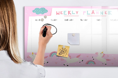 Pizarra magnética de pared con rotulador Planificador semanal de unicornios