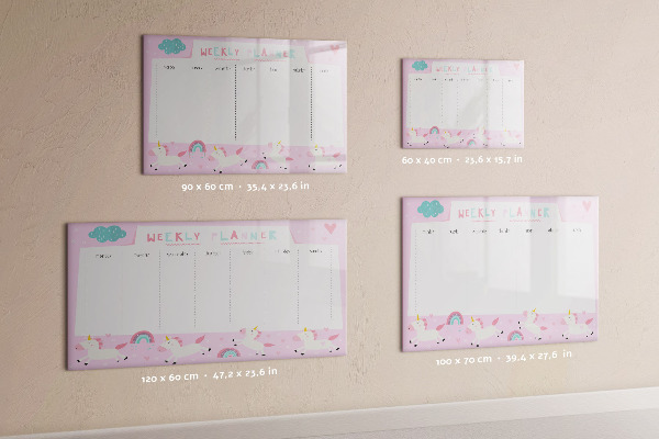 Pizarra magnética de pared con rotulador Planificador semanal de unicornios