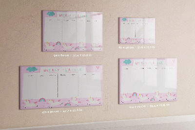 Pizarra magnética de pared con rotulador Planificador semanal de unicornios
