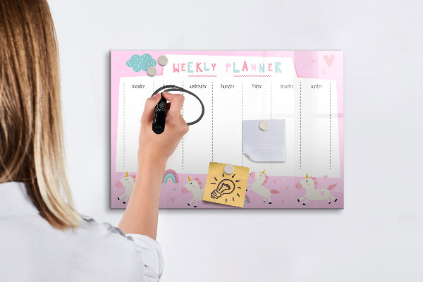 Pizarra magnética de pared con rotulador Planificador semanal de unicornios