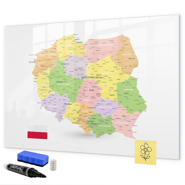 Pizarra borrable de cristal con imanes Mapa interactivo de Polonia para personalización