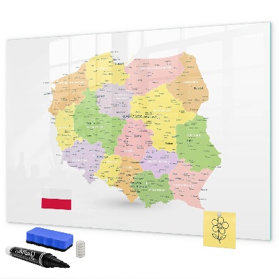 Pizarra borrable de cristal con imanes Mapa interactivo de Polonia para personalización