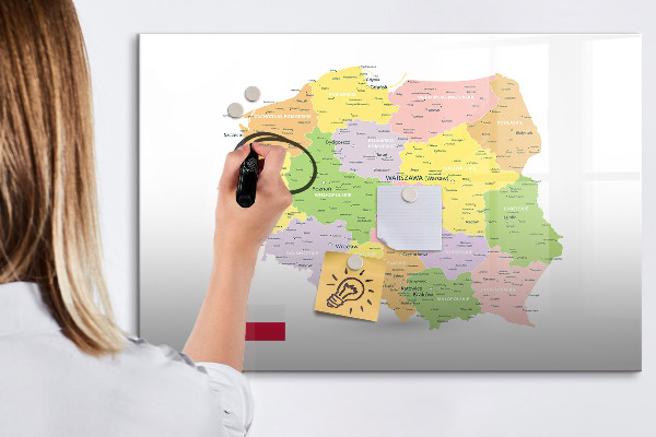 Pizarra borrable de cristal con imanes Mapa interactivo de Polonia para personalización