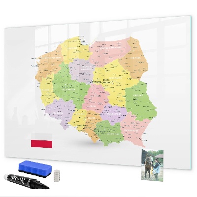 Pizarra borrable de cristal con imanes Mapa interactivo de Polonia para personalización