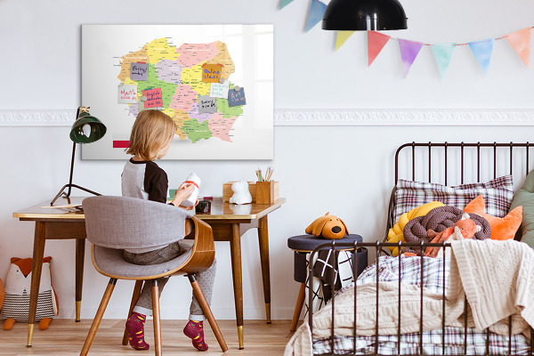 Pizarra borrable de cristal con imanes Mapa interactivo de Polonia para personalización
