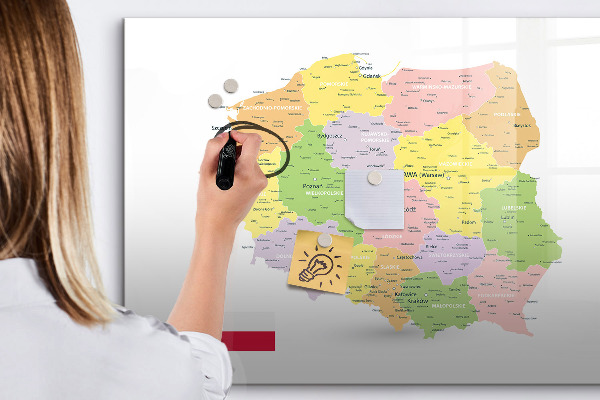 Pizarra borrable de cristal con imanes Mapa interactivo de Polonia para personalización