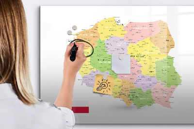 Pizarra borrable de cristal con imanes Mapa interactivo de Polonia para personalización