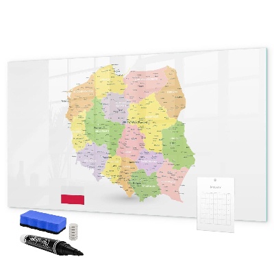 Pizarra borrable de cristal con imanes Mapa interactivo de Polonia para personalización
