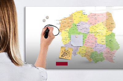Pizarra borrable de cristal con imanes Mapa interactivo de Polonia para personalización