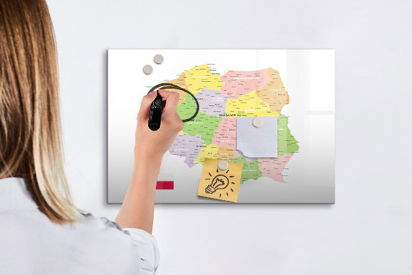 Pizarra borrable de cristal con imanes Mapa interactivo de Polonia para personalización